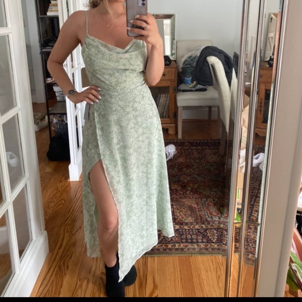 wayf skylar cowl neck midi dress